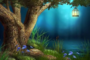 landscape, Nature, Tree, Forest, Woods, Fantasy, Artwork, Lamp