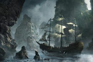 ships, Rocks, Illustrations, Artwork, Sail, Ship, Abandoned, Bay, Sails, Water, Body