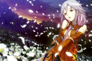 flowers, Red, Eyes, Flower, Petals, Anime, Girls, Guilty, Crown, Yuzuriha, Inori