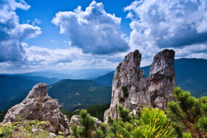 mountains, Rocks, Sky, Clouds, Branches, Landscape