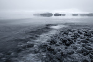 bw, Rocks, Stones, Shore, Fog