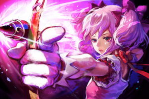 pink, Hair, Red, Eyes, Mahou, Shoujo, Madoka, Magica, Kaname, Madoka, Anime, White, Gloves, Anime, Girls, Bow,  weapon