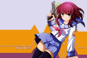 pistols, Redheads, Angel, Beats , School, Uniforms, Green, Eyes, Nakamura, Yuri, Simple, Background