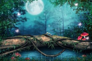 photoshop, Lake, Forest, Artwork, Art, Mushroom, Magical, Butterfly