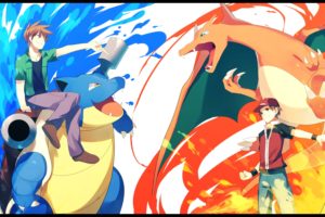 pokemon, Achiki, Blastoise, Charizard, Fire, Hat, Ookido, Green, Pokemon, Red,  pokemon , Water