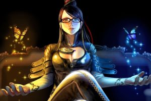 women, Video, Games, Glasses, Bayonetta, Artwork, Opposite, Games, Girls, With, Glasses, Butterflies