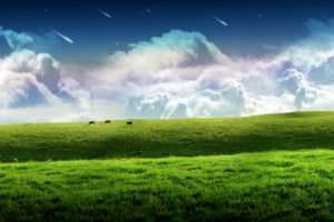 multi, Monitor, Dual, Screen, Cg, Digital, Art, Dream, Manip, Grass, Hill, Trees, Sky, Clouds, Stars