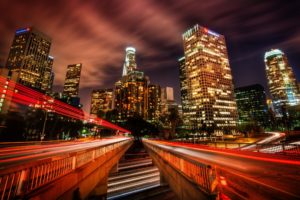 los, Angeles, La, Buildings, Skyscrapers, Night, Timelapse