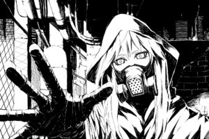 horror, Apocalypse, City, View, Girl, Monochrome, Gesture, Mask