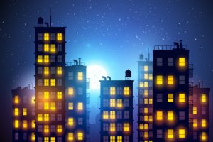 city, Light, Night, Drawing, Romance, Artwork, Building, Vector, Lights, Stars, Sky, Bokeh