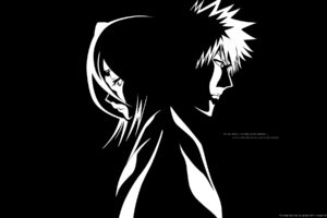 black, Bleach, Kubo, Tite, Kuchiki, Rukia, Kurosaki, Ichigo, Monochrome, Vector