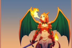 armor, Charizard, Dav 19, Fire, Green, Eyes, Long, Hair, Pokemon, Sword, Weapon, Wings