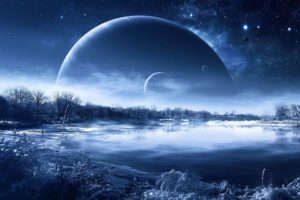 night, Nature, Planet, A, Fantastic, Landscape, Lakes, Reflection, Winter, Sky, Stars