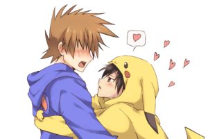 male, Blush, Cosplay, Hoodie, Male, Maruki,  punchiki , Ookido, Green, Pokemon, Red, Pokemon, Shounen, Ai, Vector