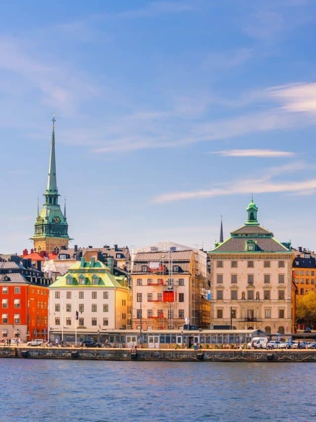 Stockholm old town city skyline, cityscape of Sweden at sunset