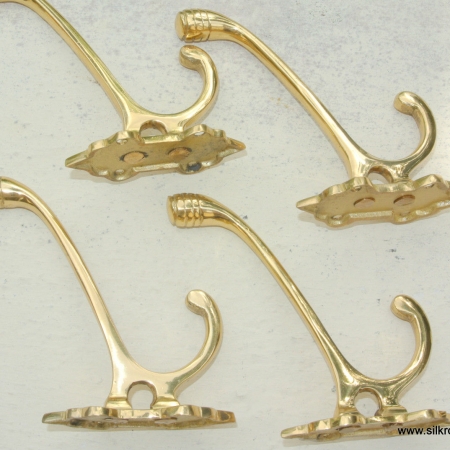 4 small COAT HOOKS door solid heavy brass furniture vintage polished style B hal