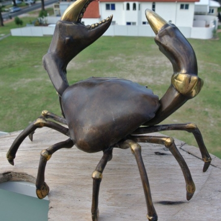 large MUD CRAB solid brass aged brown heavy stunning 10" hand made