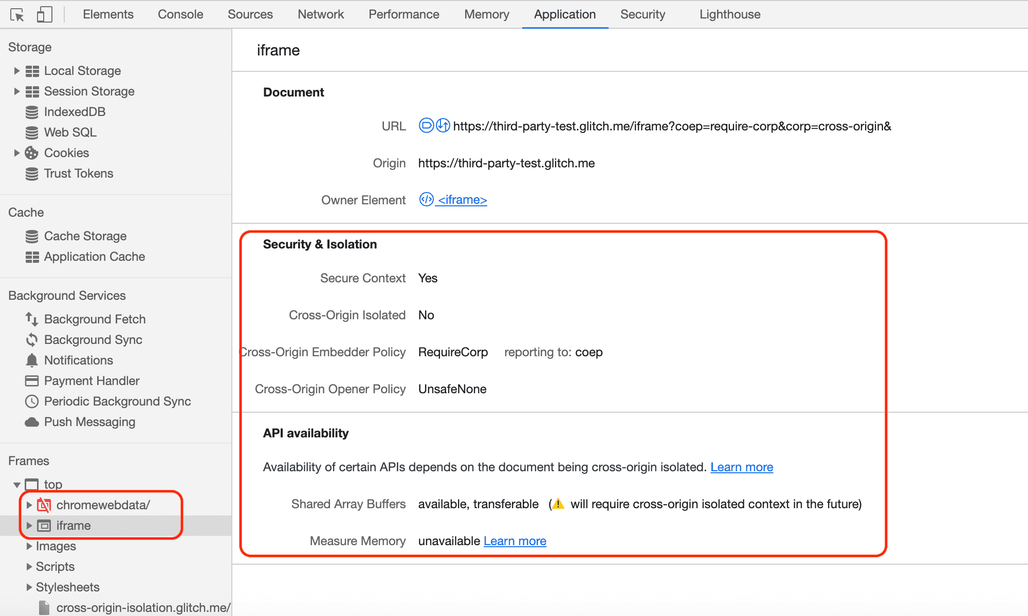 เครื่องมือตรวจสอบ iframe ของ Chrome DevTools