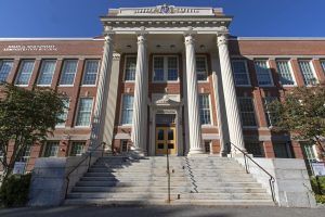 The front entrance of the Administration Building