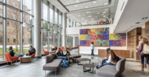 Students gathered in a communal lounge