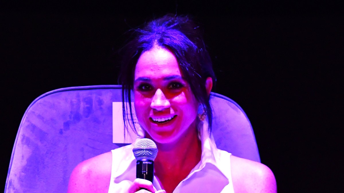 Meghan, Duchess of Sussex speaks during her participation in the Afro Women and Power Forum at the Municipal Theater of Cali during a visit around Colombia on August 18, 2024 in Cali, Colombia. (Photo by Gabriel Aponte/Getty Images)