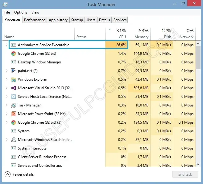 Antimalware Service Executable causes high CPU usage issue in Windows