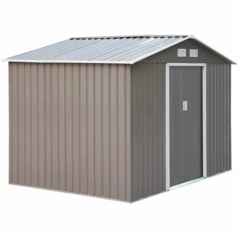 Outsunny 9x6FT galvanised metal garden shed with sliding door in grey