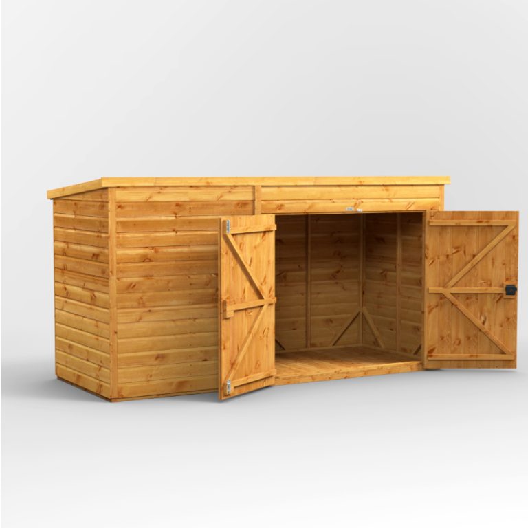 Oren 10' x 4' shiplap pent bike shed for secure outdoor bike storage and protection from weather elements.