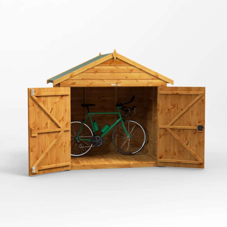 Spacious Oren 4' x 6' Shiplap Apex Bike Shed for secure bike storage and outdoor organization.