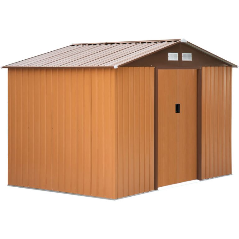 Outsunny 9x6FT khaki outdoor garden shed with sliding door