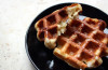 Liege Belgian waffles on black plate