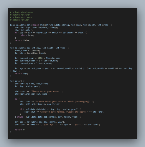 C++ example code: Determining the user's age