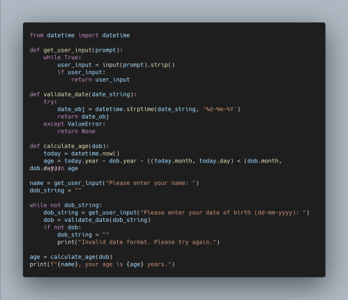 Python 3 example code: Determining the user's age