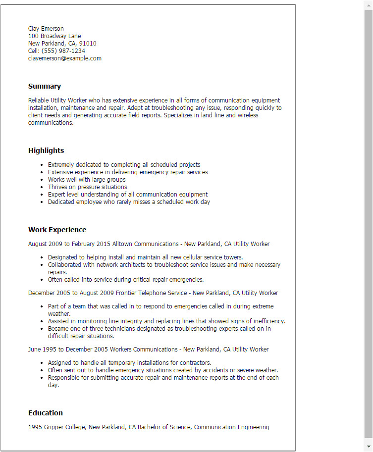 Sample Resume for Utility Worker Utility Worker Resume Template Best Design Tips