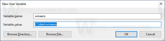 Windows 10 New User Variable Dialog