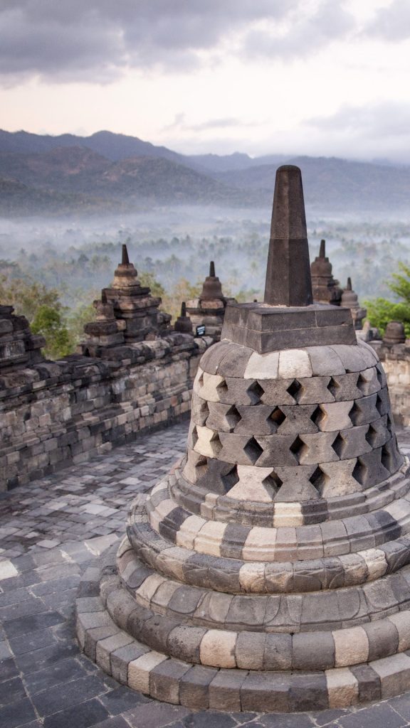 Bell-shaped stupas in Borobudur temple, Central Java island, Indonesia ...