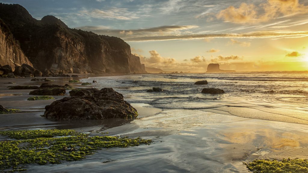 Motukiekie beach at sunset, West Coast region of New Zealand South Island