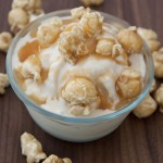 The soft serve ice cream is just soft enough to stir in crushed caramel popcorn, and for extra fun, is sprinkled with whole caramel popcorn and caramel drizzle.