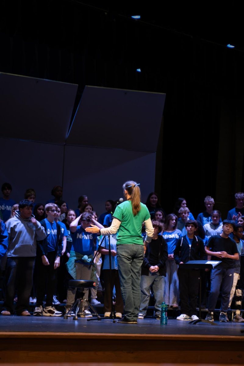 Eighth grade chorus students from North Bethesda Middle School took a field trip to WJ on Wednesday, Dec. 4 to listen to and sing with the WJ Choir. "It was a very fun experience visiting WJ and getting a glimpse of what going here will be like next year," eighth grader Erin Diamond said. (Courtesy AJ Moncada)