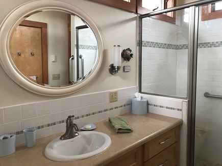 Wellfleet Cape Cod vacation rental - Bathroom #1 - Full bath, walk in tiled shower with handrails.