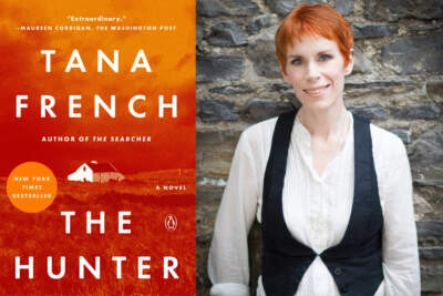 The cover of &quot;The Hunter&quot; beside author Tana French. (Courtesy of Jessica Ryan)