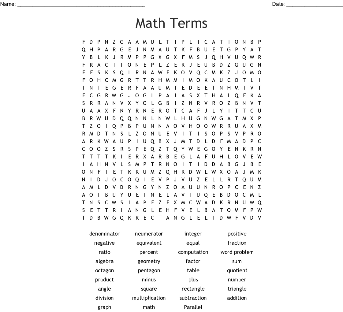 Math Words Word Search