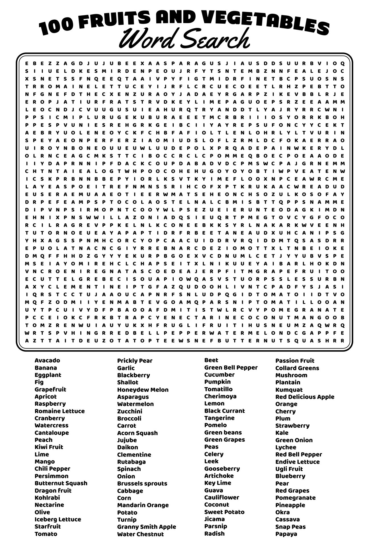 100 Word Search Printable - Word Search Printable