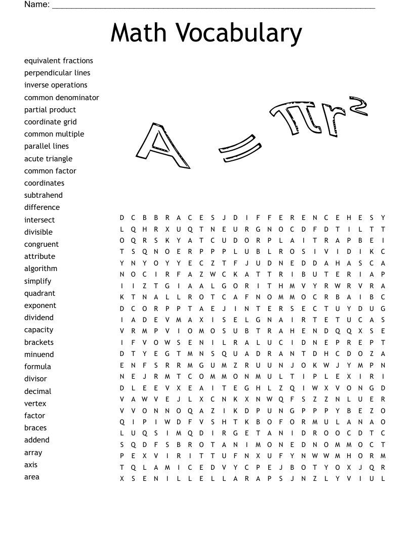 Math Word Search Puzzles Free Printable - Word Search Maker