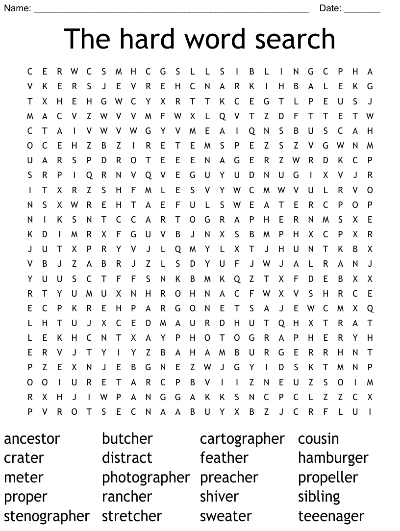 Word Search Puzzles Difficult - Word Search Printable