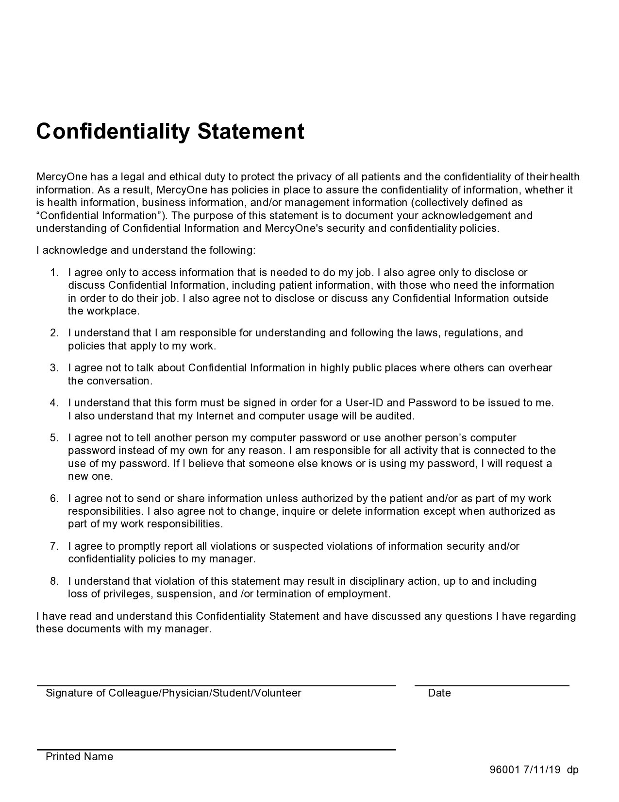 confidentiality statement template 14