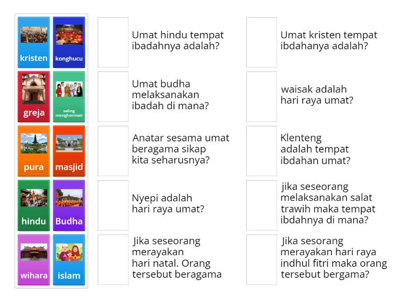 kelas 1 Bab 3 Mengetahui perbedaan agama dan tempat ibadah - Match up