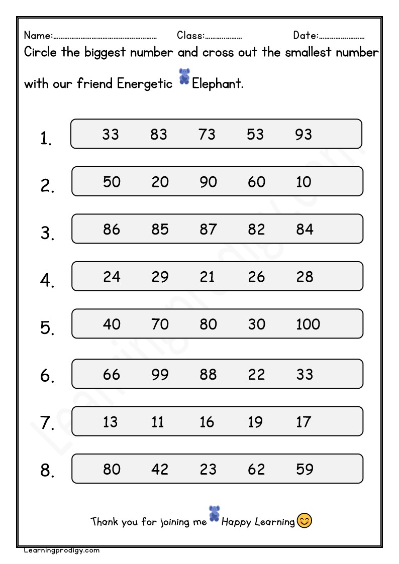 Free Number Comparison Worksheet Circle the Biggest and Cross out the ...