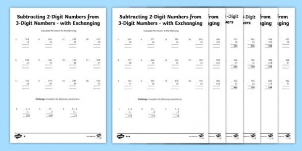 Two Digits Subtraction Worksheet Vertical