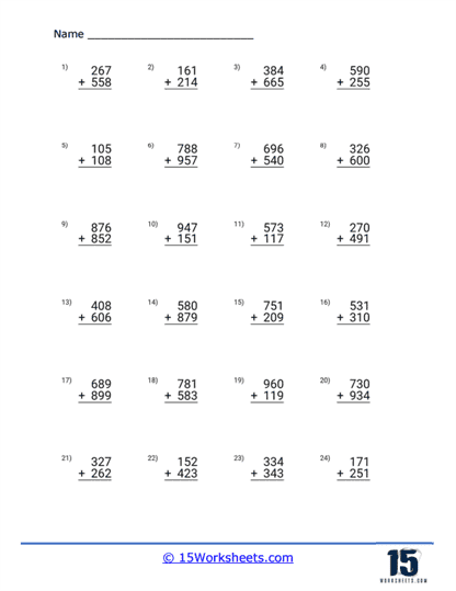 3-Digits Addition Worksheets and Exercise - EngWorksheets - Worksheets ...